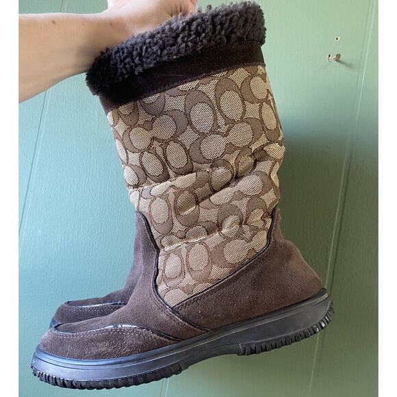 Coach Boots Womens Size 6.5 Sherman Chestnut Brown Mid Calf Winter Snow Shoes - Picture 10 of 13